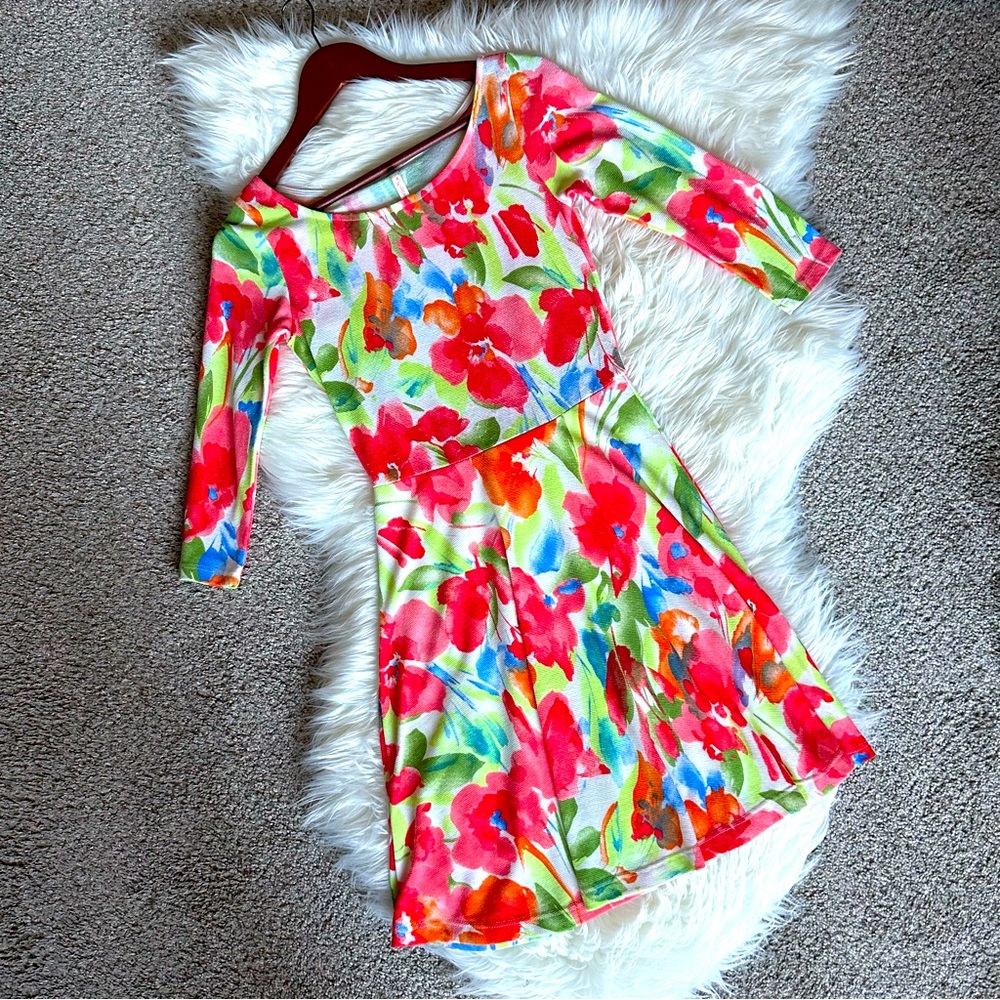 My Story Womens A-line Multicolor Floral Midi Dress Size S